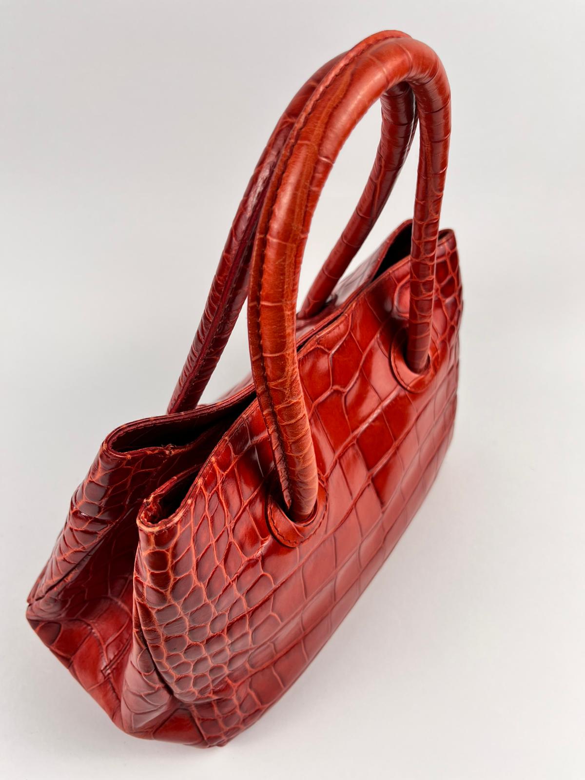 Borsa Furla Vintage in Vera Pelle Rossa Effetto Cocco Made in Italy Anni 90/00