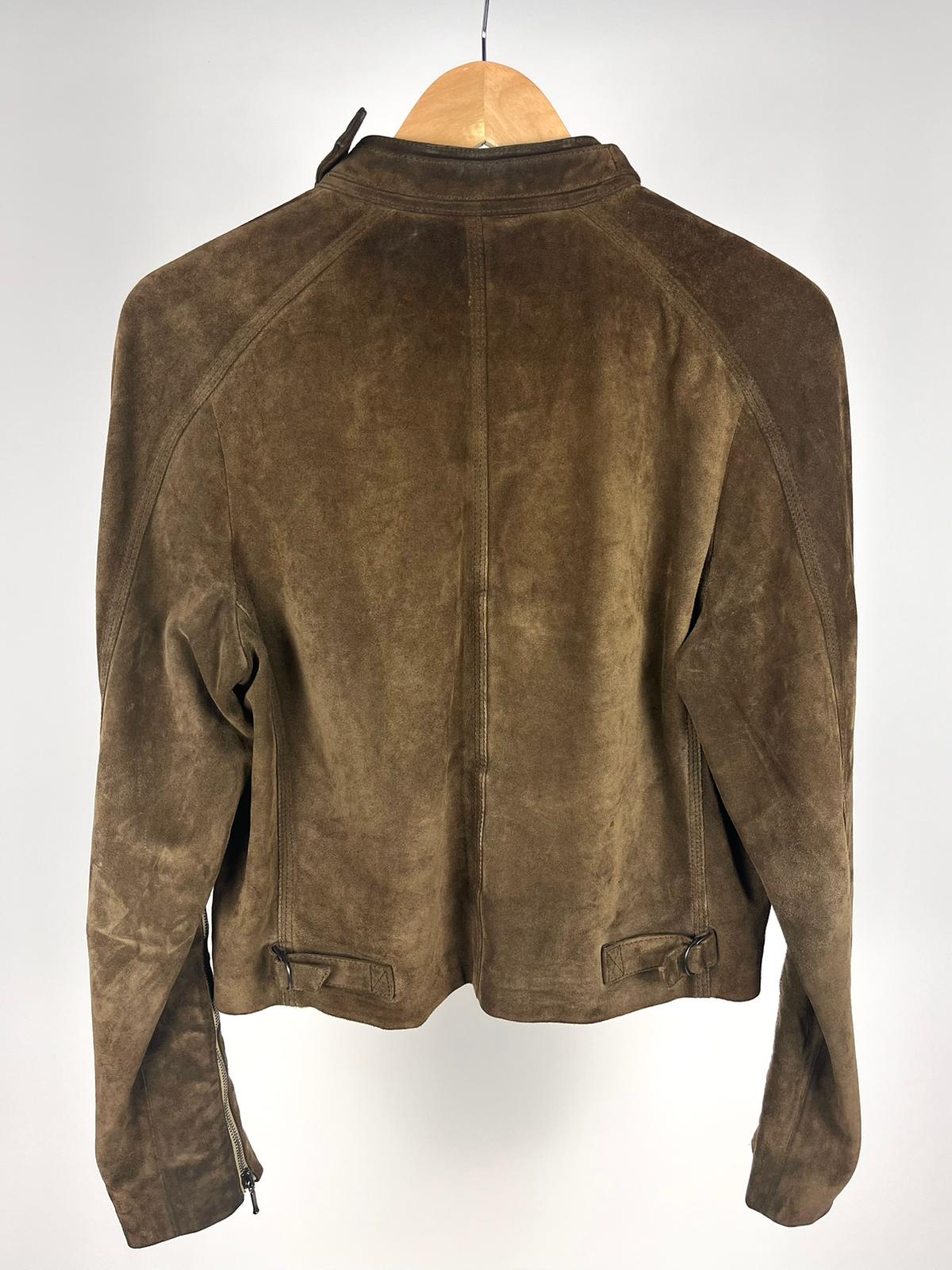 Giacca Vintage in Vera Pelle Verde/Marrone “Stephen” Stile Biker – Anni 2000