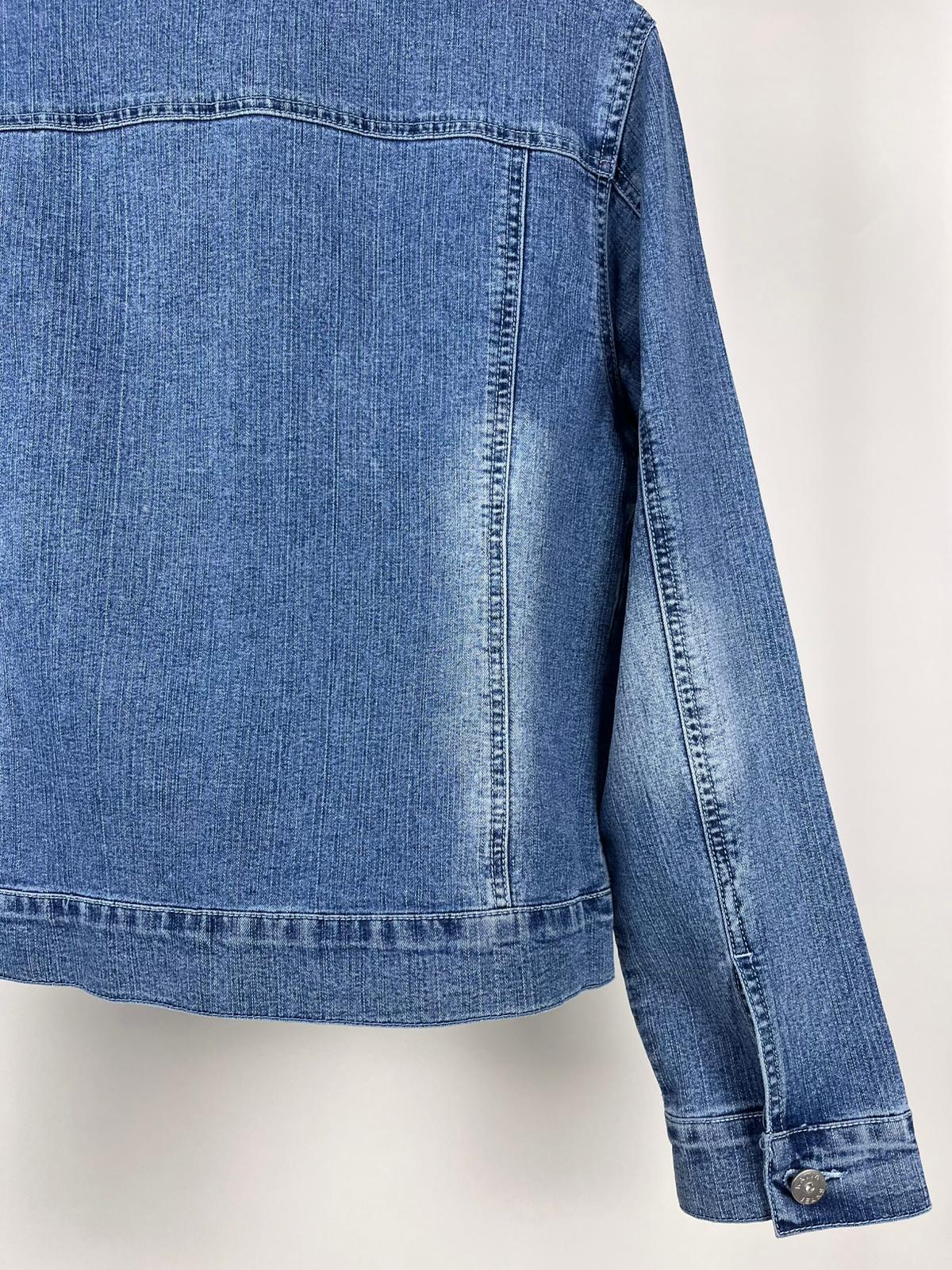 Giacca denim chiaro vintage con ricami e brillantini anni 2000