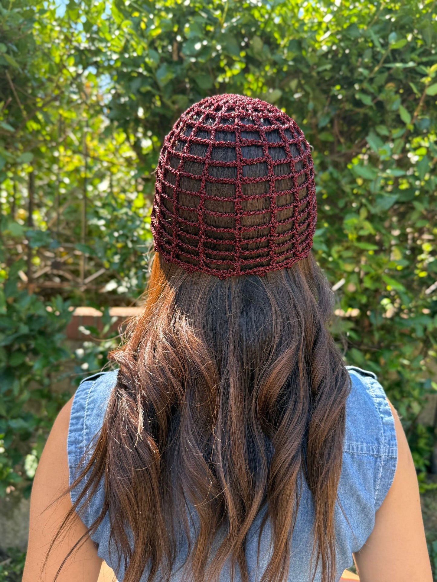 Mesh Hat Handmade Borgogna Brillantinato – Cappello a Rete