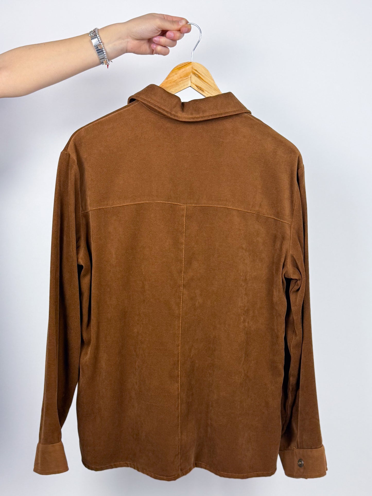 BROWN VELVET SHIRT WITH ZIP
