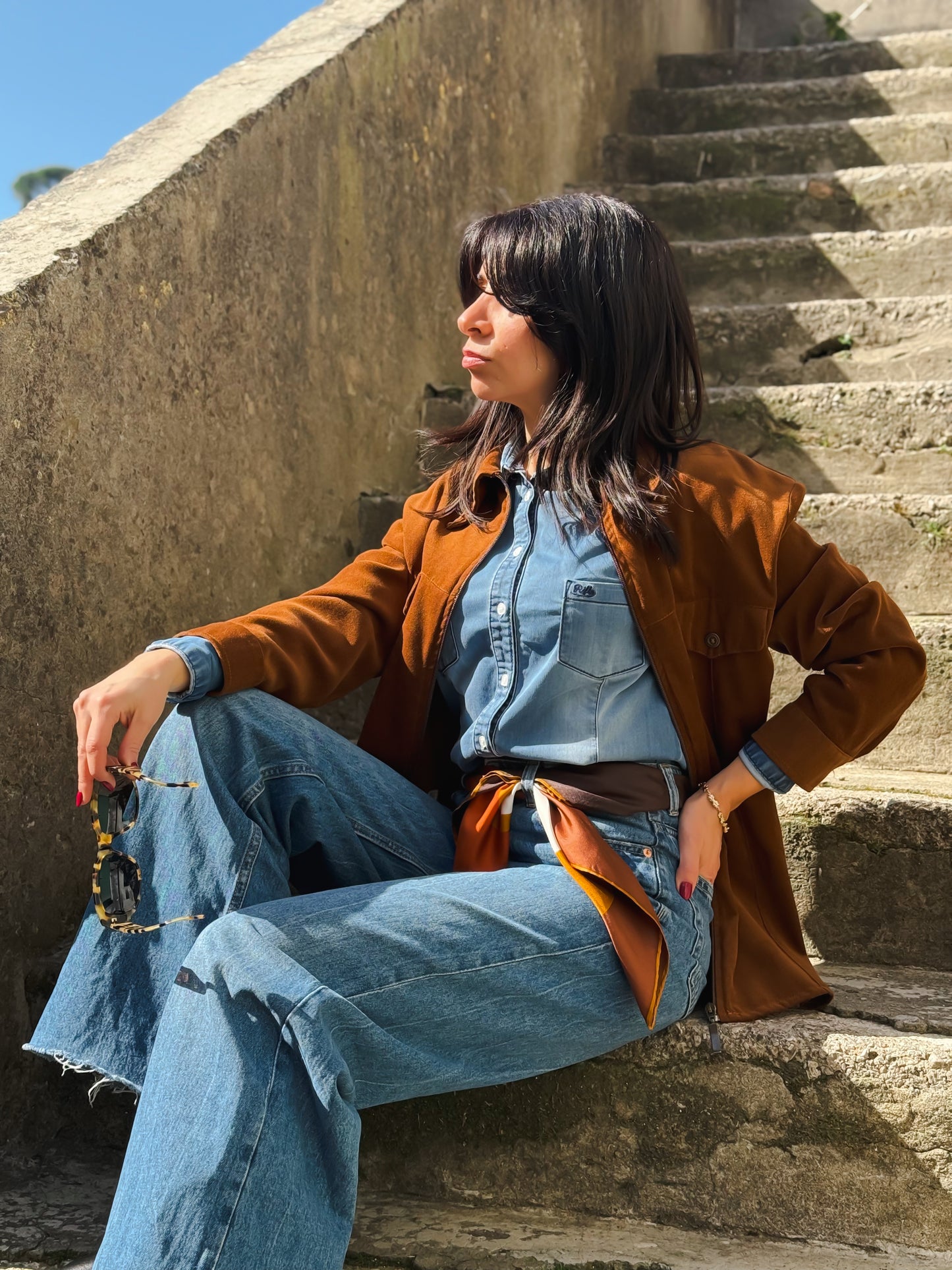 BROWN VELVET SHIRT WITH ZIP