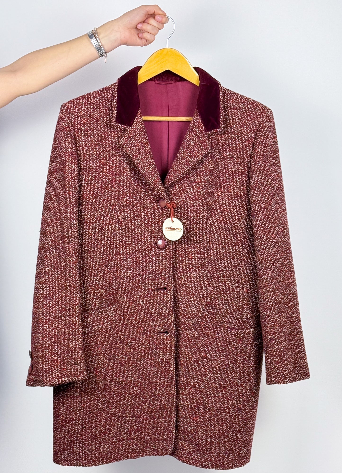 Cappottino in Lana Bordeaux Anni '70 Vintage - Eleganza Italiana