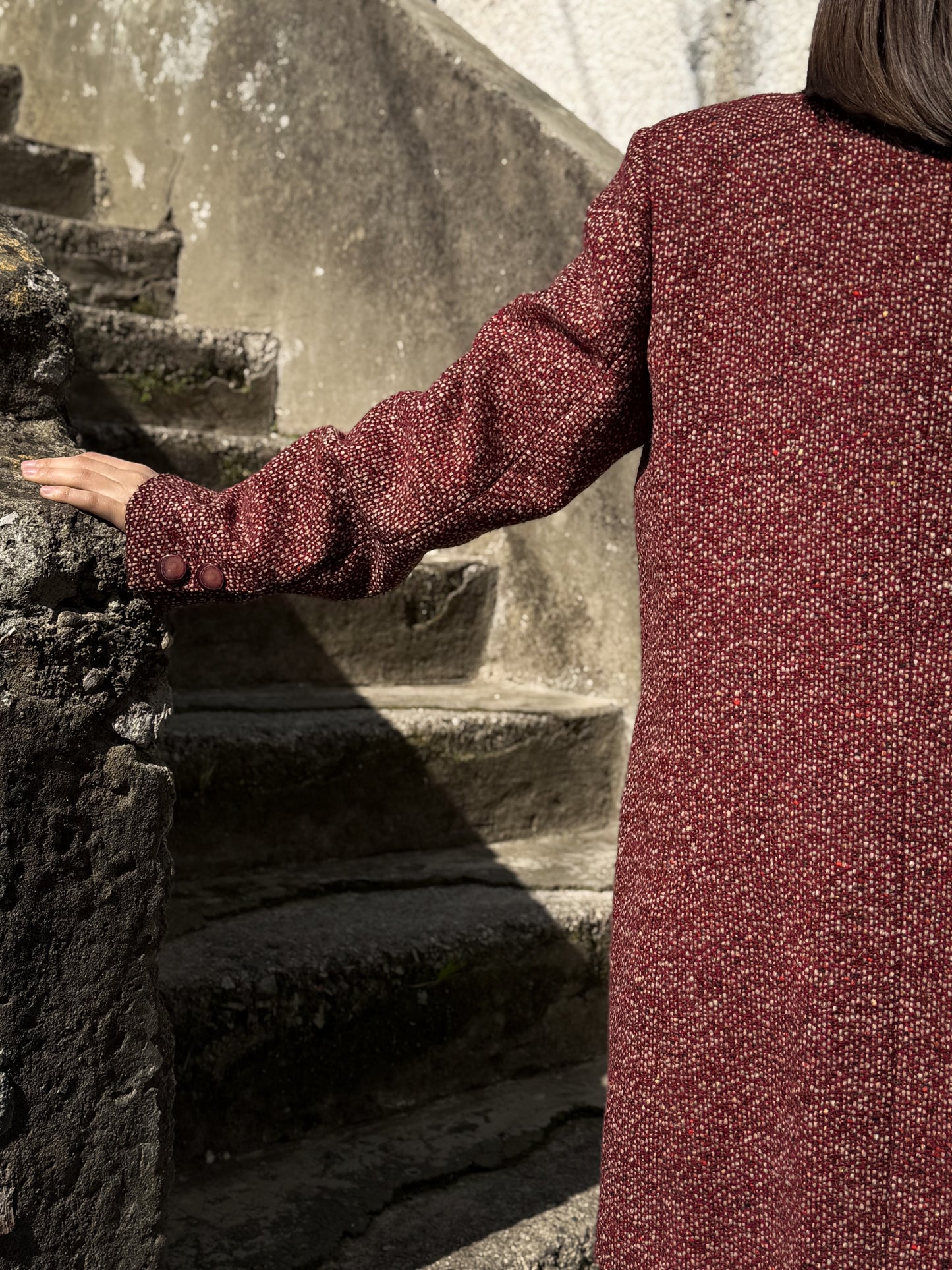 Cappottino in Lana Bordeaux Anni '70 Vintage - Eleganza Italiana