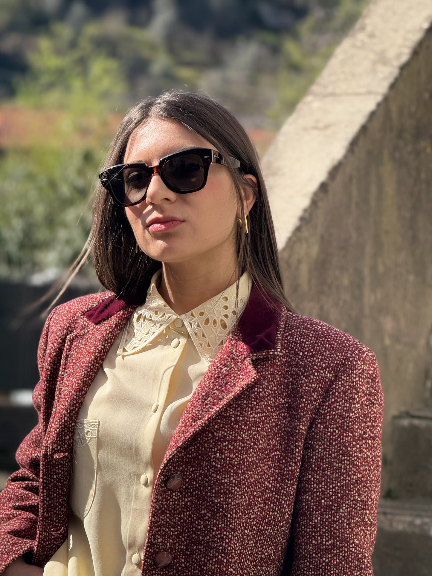 Cappottino in Lana Bordeaux Anni '70 Vintage - Eleganza Italiana