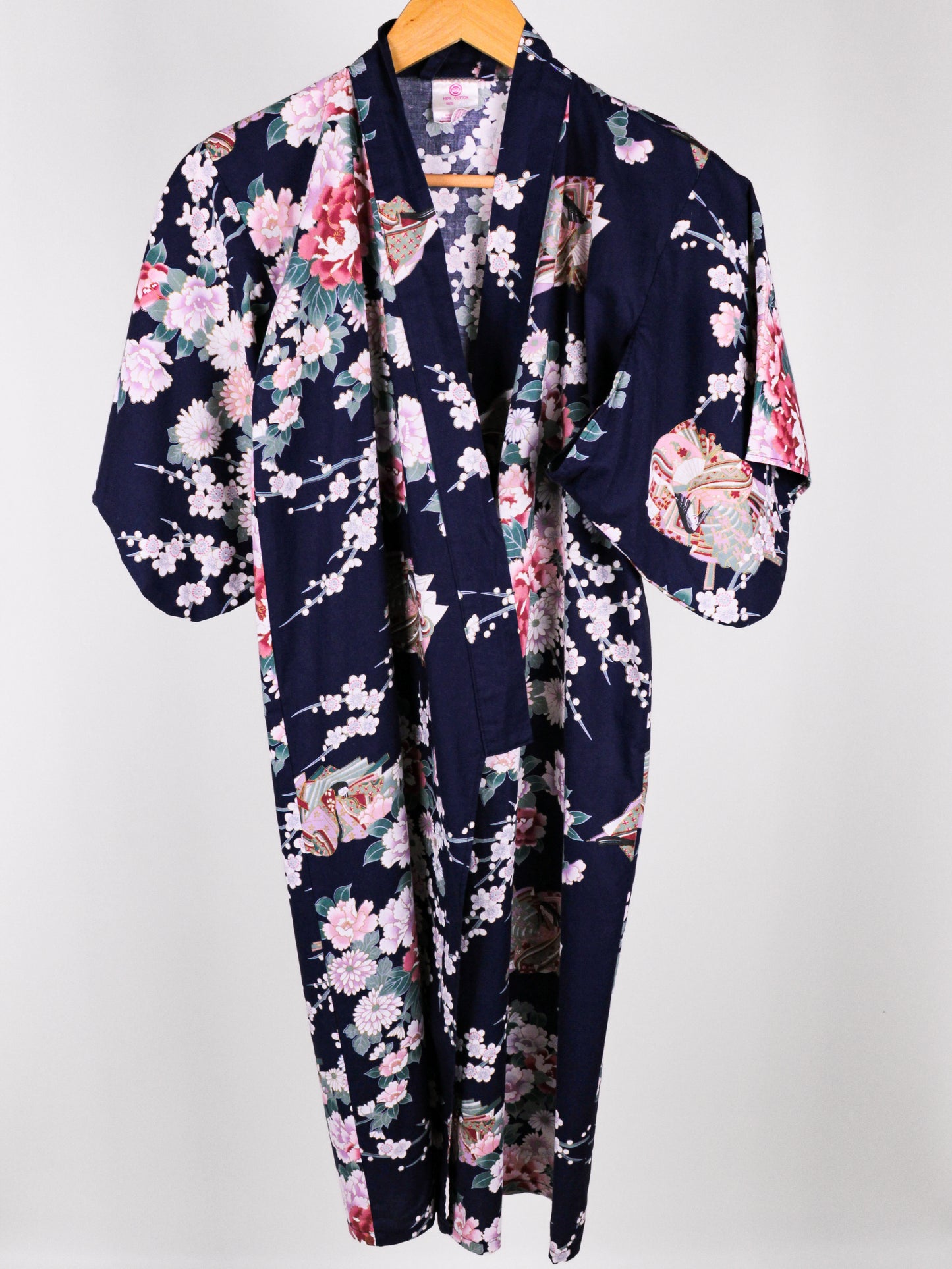 Yukata Vintage Giapponese in Cotone Blu Floreale – Made in Japan – Anni '80