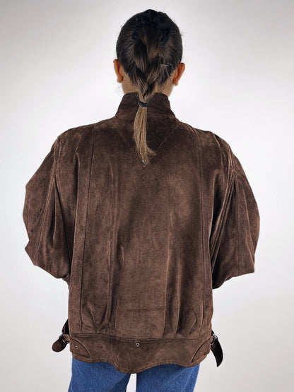 Giubbotto Vintage Vera Pelle Scamosciata Marrone Donna