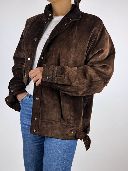 Giubbotto Vintage Vera Pelle Scamosciata Marrone Donna