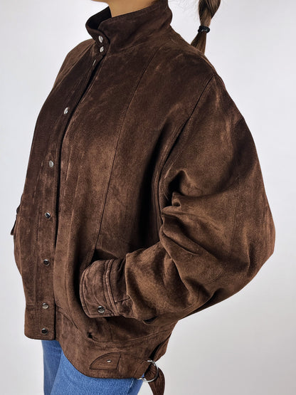 Giubbotto Vintage Vera Pelle Scamosciata Marrone Donna