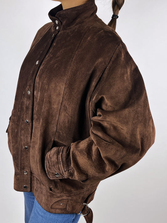 Giubbotto Vintage Vera Pelle Scamosciata Marrone Donna