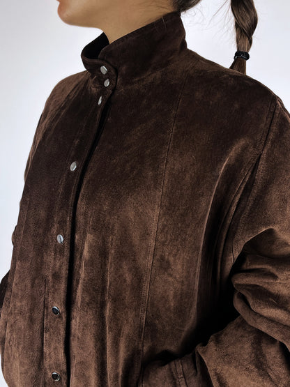 Giubbotto Vintage Vera Pelle Scamosciata Marrone Donna