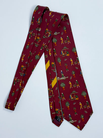 Cravatta Vintage Salvatore Ferragamo - Seta Made in Italy Fantasia Cinese Bordeaux
