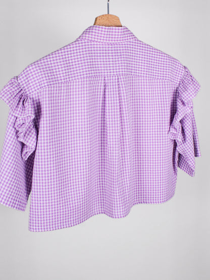 Camicia Cropped Vintage Ralph Lauren Vichy Lilla con Volant