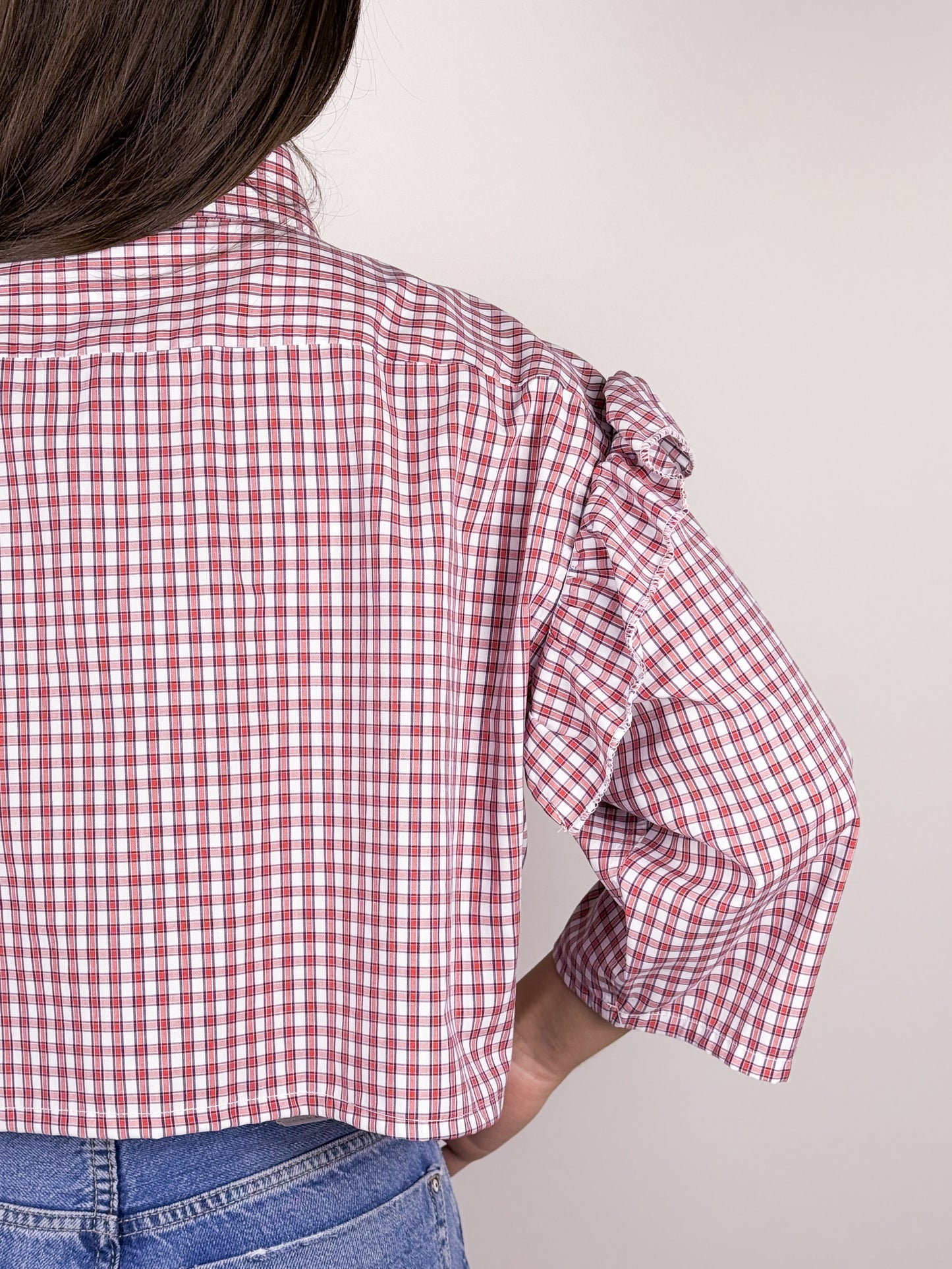 Camicia vintage crop upcycled BOSS a quadri