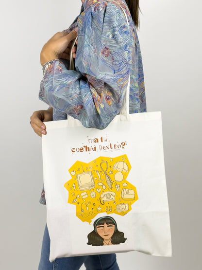 Totebag con illustrazione Ma tu cos'hai dentro?