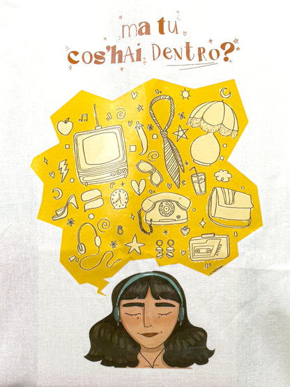 Totebag con illustrazione Ma tu cos'hai dentro?