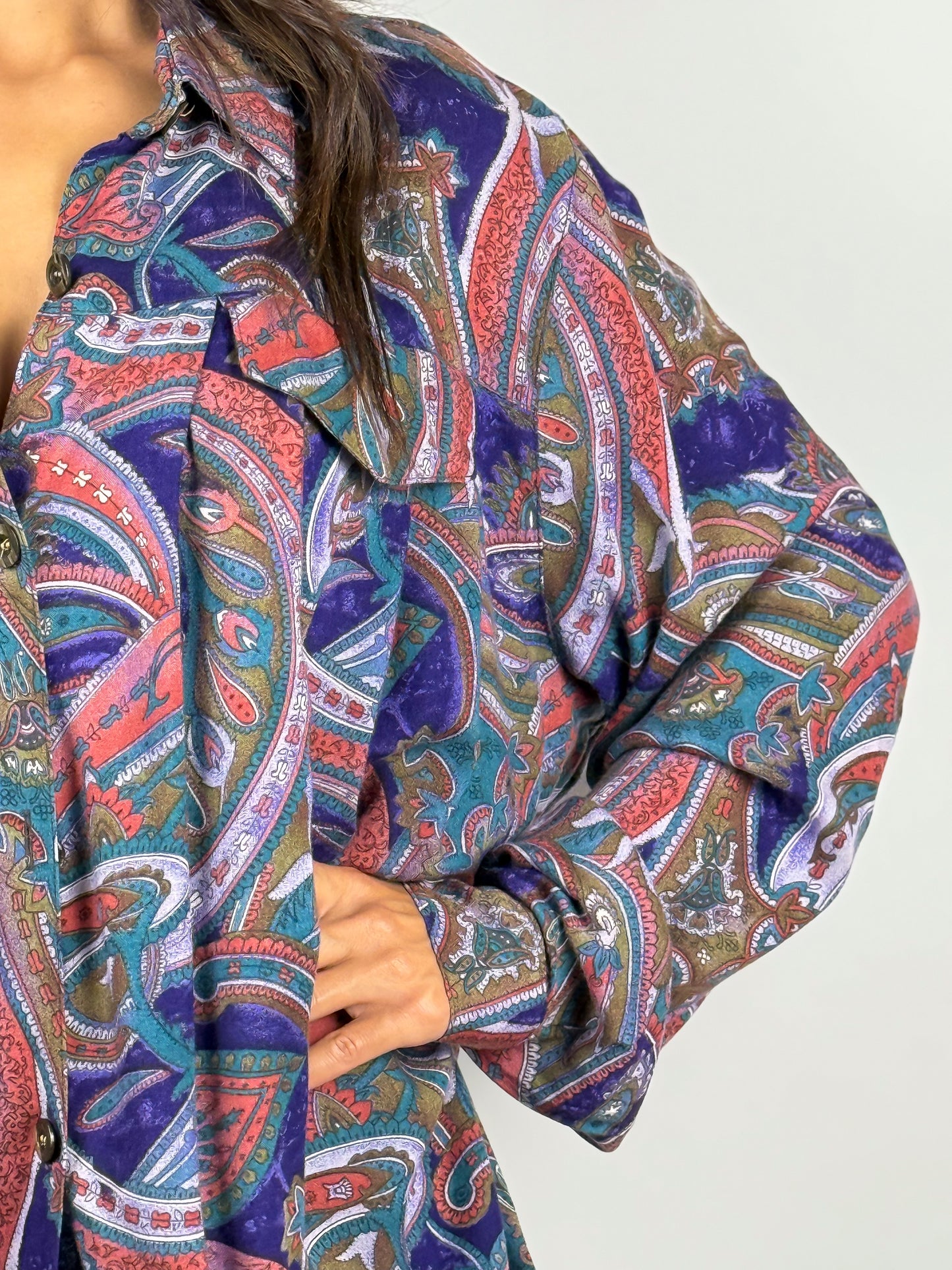 Camicia Vintage Anni '80 Fantasia Paisley con Pieghe Made in Italy