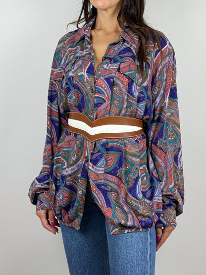 Camicia Vintage Anni '80 Fantasia Paisley con Pieghe Made in Italy