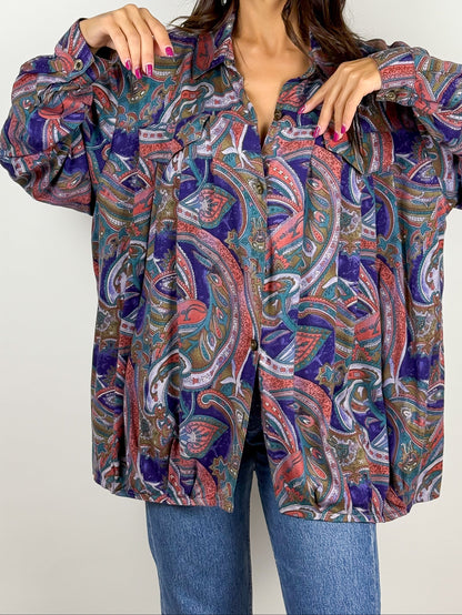 Camicia Vintage Anni '80 Fantasia Paisley con Pieghe Made in Italy
