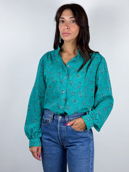Camicetta Vintage Verde Made in England con Collo alla Coreana