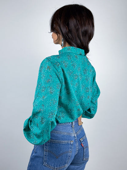 Camicetta Vintage Verde Made in England con Collo alla Coreana