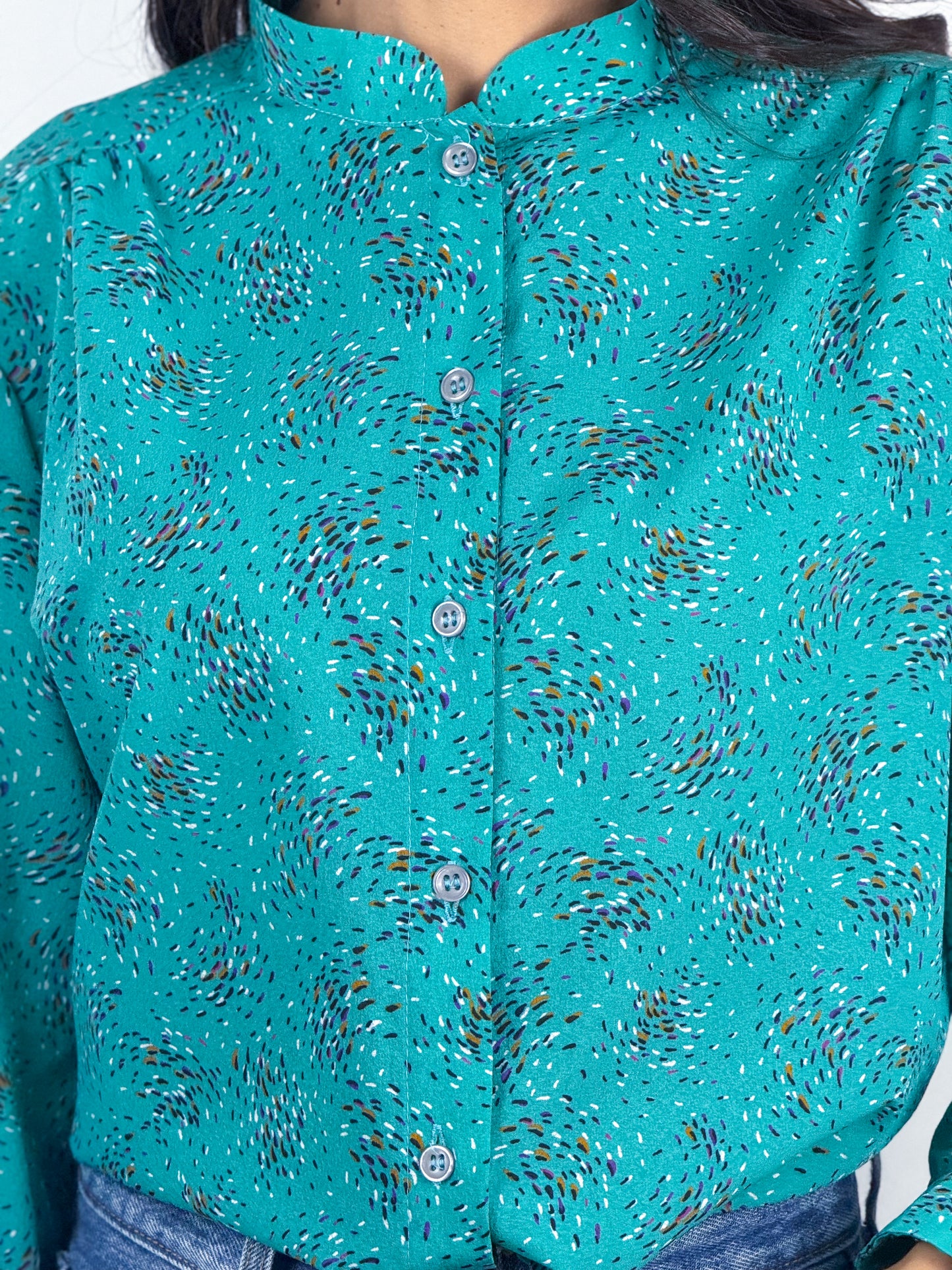 Camicetta Vintage Verde Made in England con Collo alla Coreana