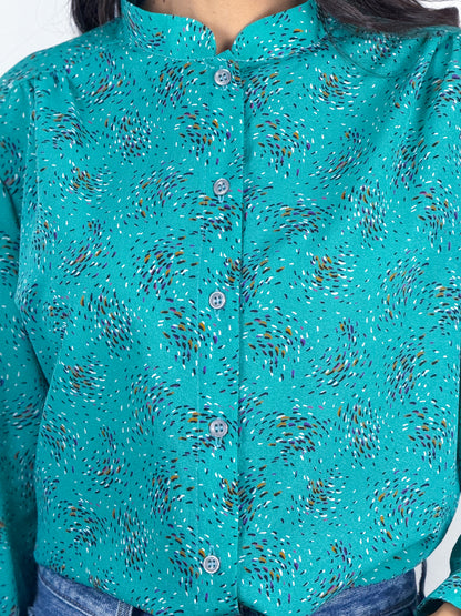 Camicetta Vintage Verde Made in England con Collo alla Coreana