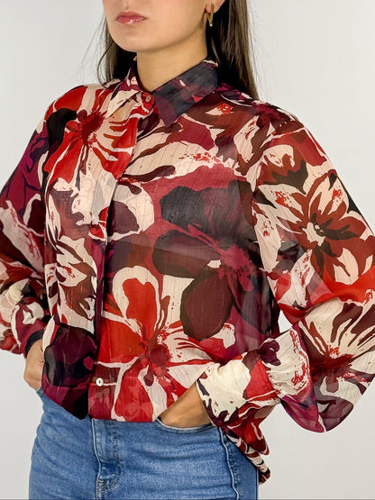 Camicia Vintage Anni '90 Floreale con Fili Dorati - Trasparente Made in Italy