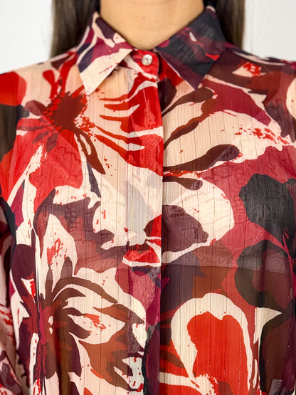 Camicia Vintage Anni '90 Floreale con Fili Dorati - Trasparente Made in Italy