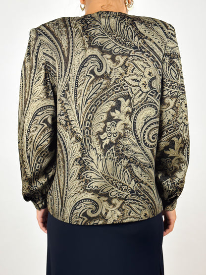 Blusa vintage sartoriale con fantasia paisley dorata
