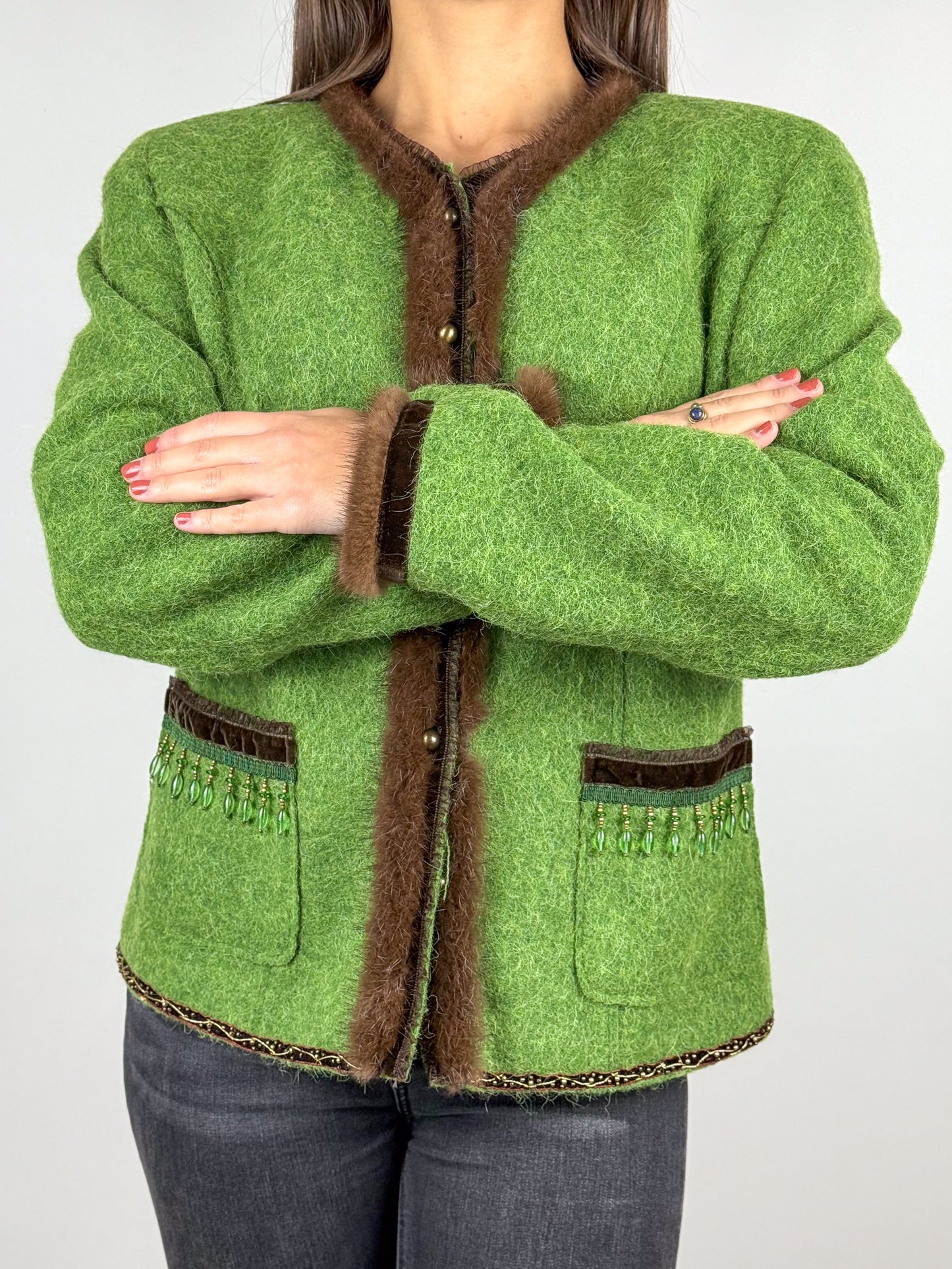 Blazer Vintage Anni 90 Lana Alpaca Verde