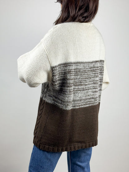 Maglione Vintage Lana Laura Biagiotti Jeans Panna e Marrone Anni '90