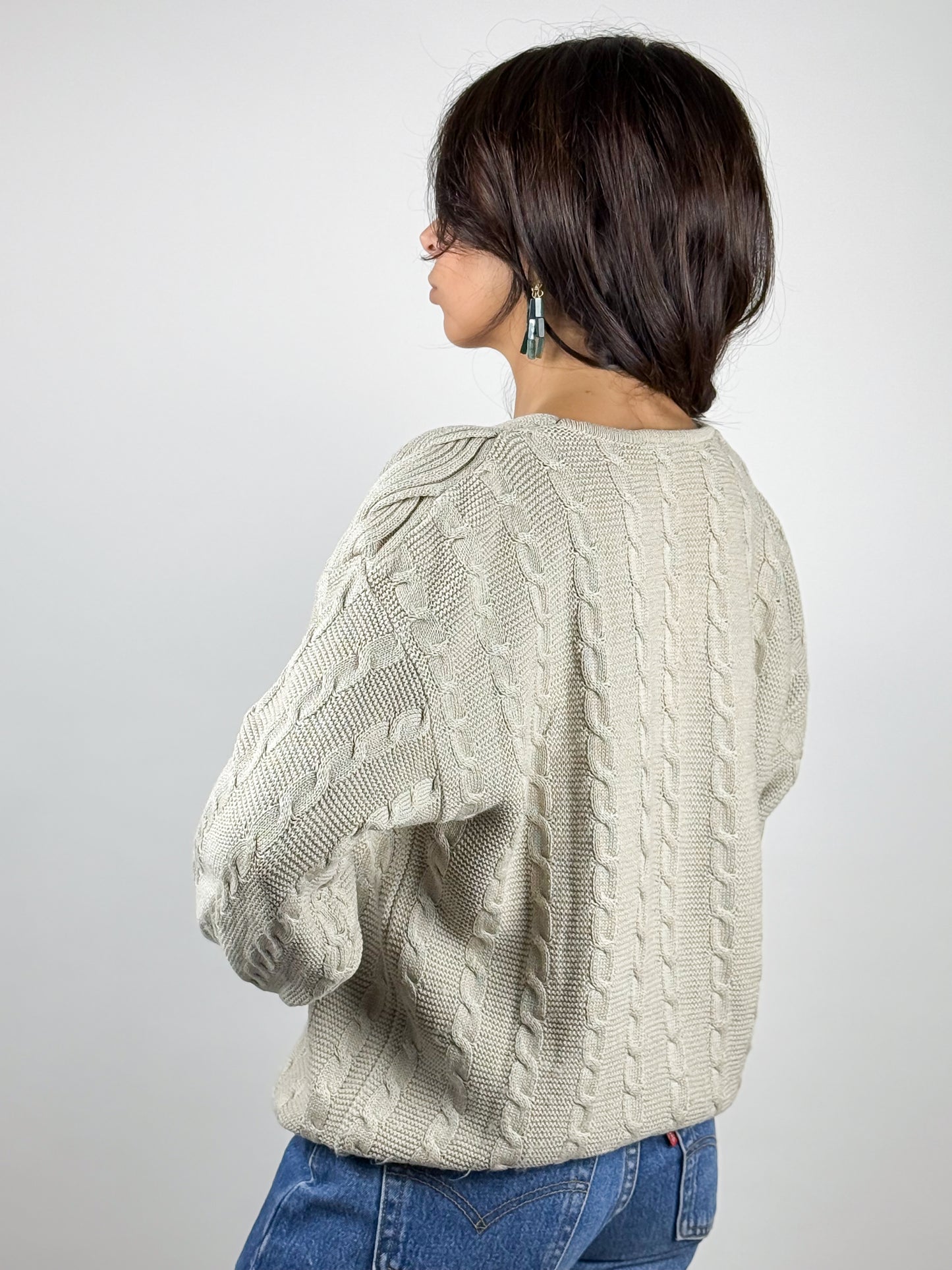 Maglioncino Vintage Beige Cotone Lavorazione Trecce