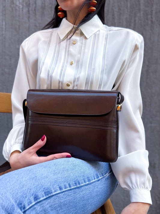 BORSA A TRACOLLA IN PELLE MARRONE