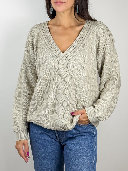 Maglioncino Vintage Beige Cotone Lavorazione Trecce