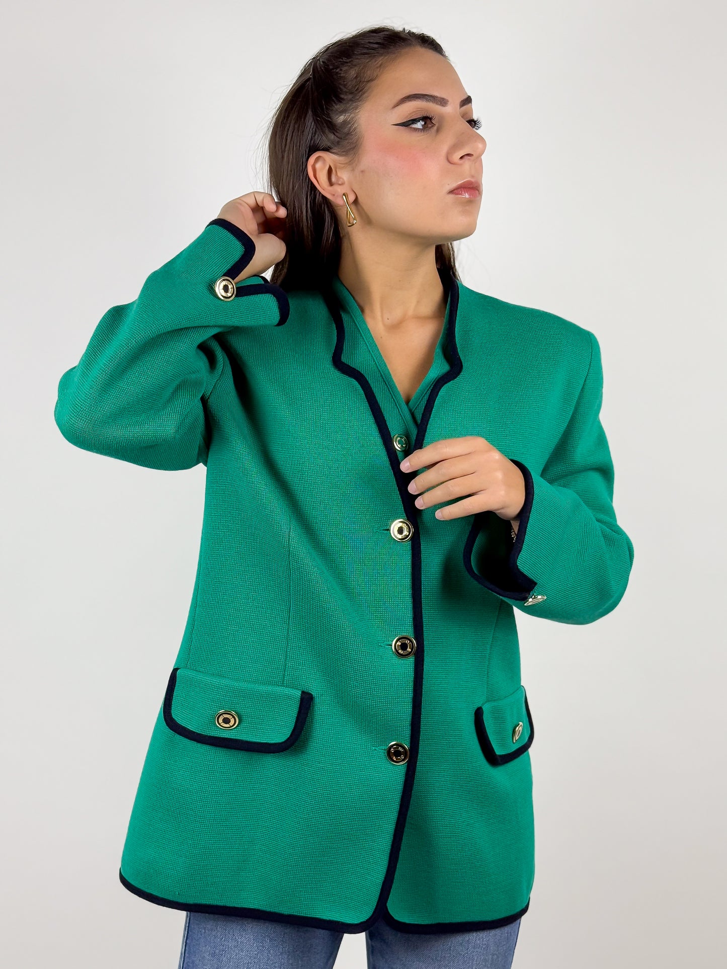 Completo Vintage Luisa Spagnoli Gilet e Blazer in Lana Verde - Made in Italy