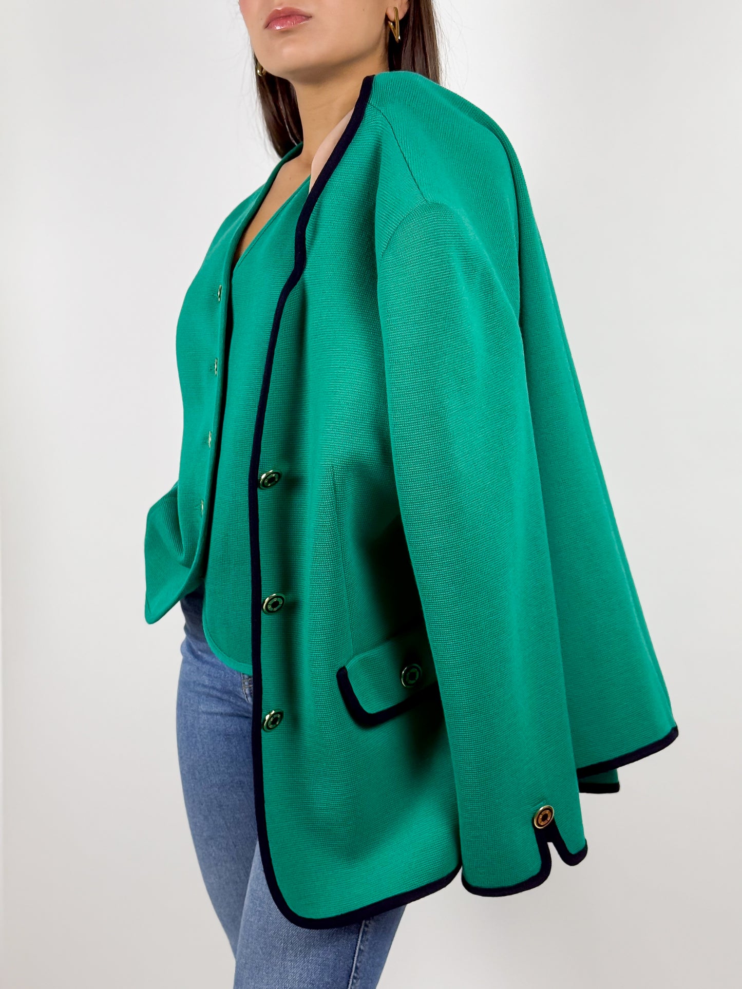Completo Vintage Luisa Spagnoli Gilet e Blazer in Lana Verde - Made in Italy