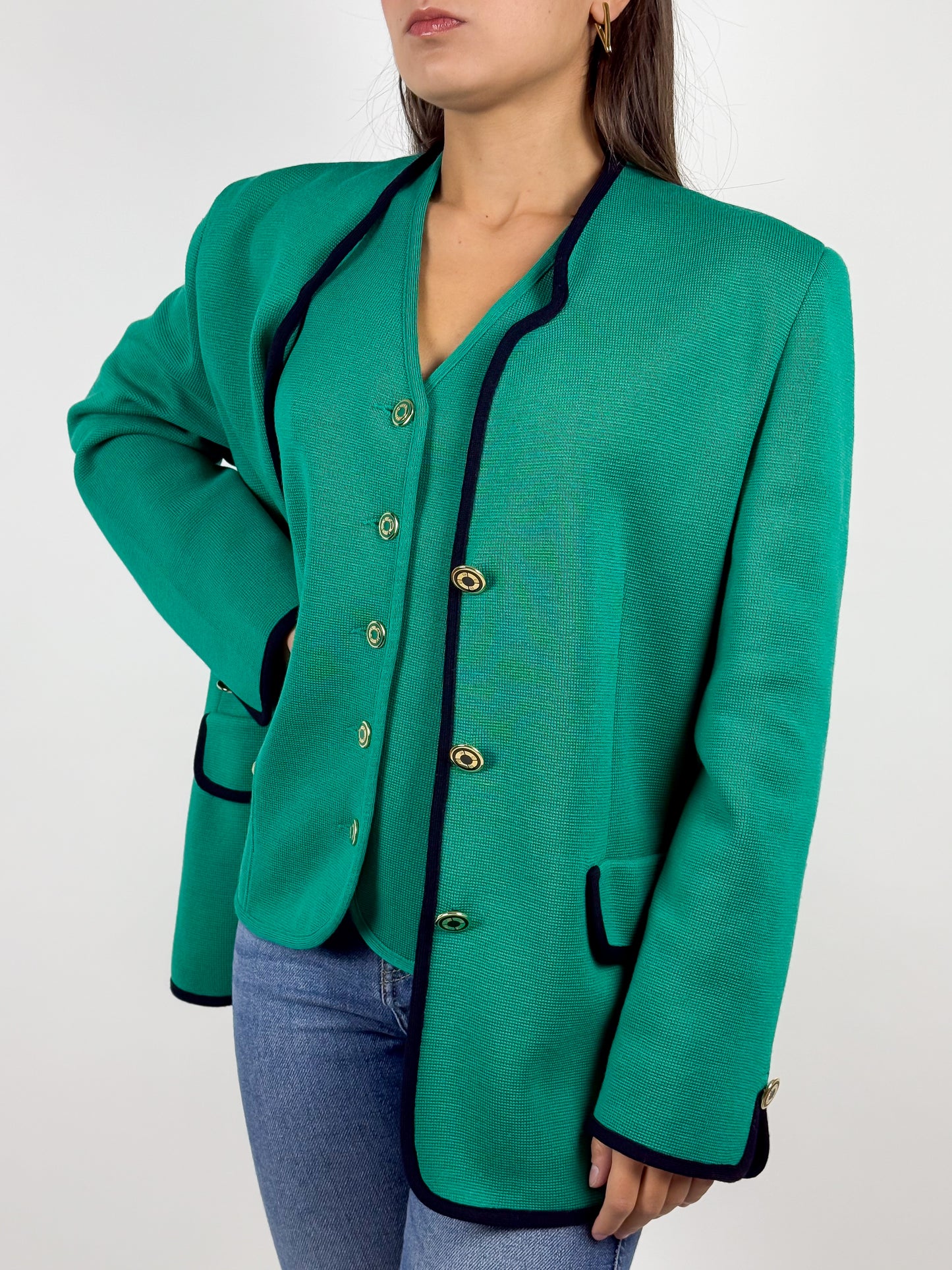 Completo Vintage Luisa Spagnoli Gilet e Blazer in Lana Verde - Made in Italy