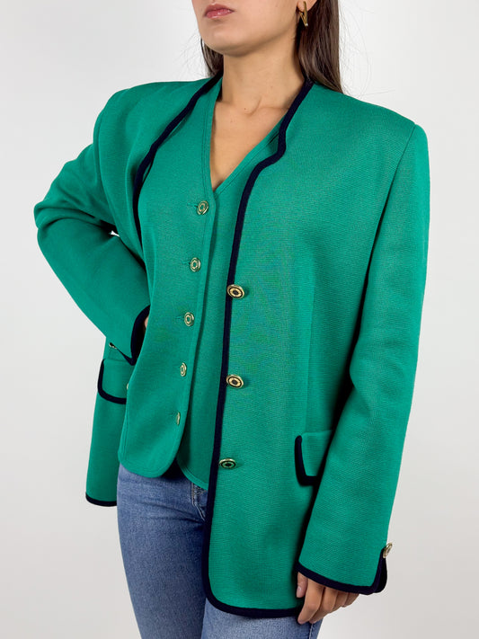 Completo Vintage Luisa Spagnoli Gilet e Blazer in Lana Verde - Made in Italy