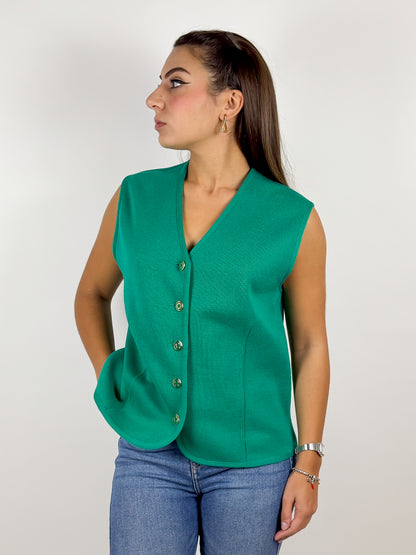 Completo Vintage Luisa Spagnoli Gilet e Blazer in Lana Verde - Made in Italy