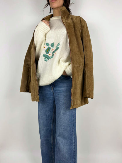 Giubbotto Vintage Pelle Scamosciata Cammello