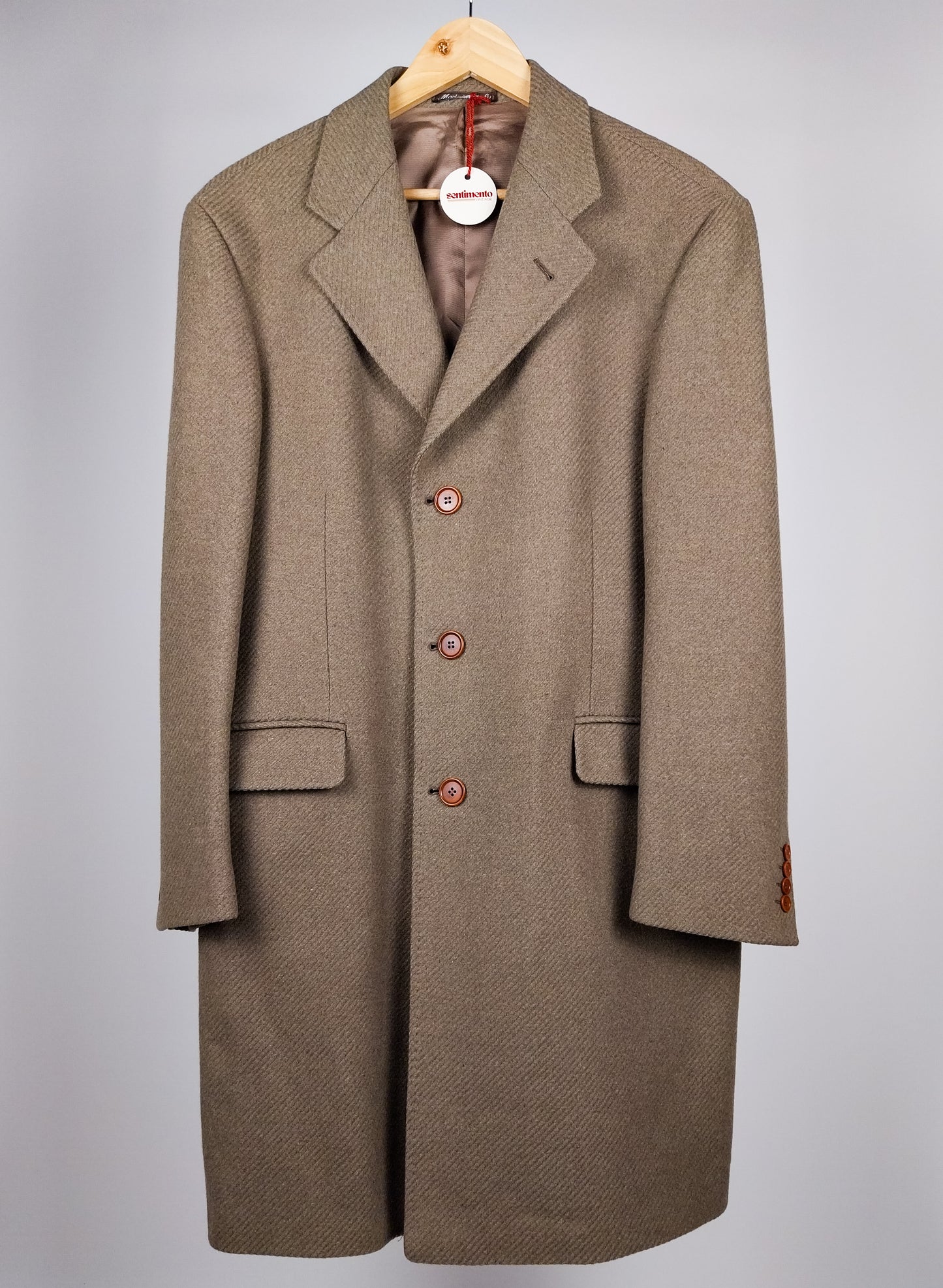 Cappotto vintage maschile in lana tortora