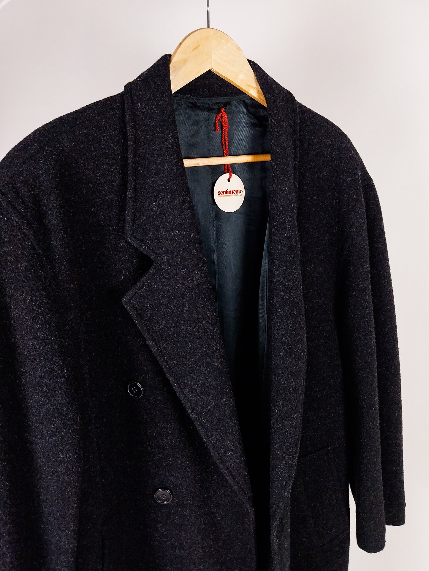 Cappotto lungo vintage in lana grigio antracite