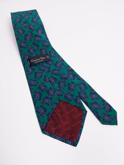 Cravatta Vintage Seta Christian Dior Monsieur Fantasia Paisley Verde