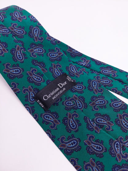Cravatta Vintage Seta Christian Dior Monsieur Fantasia Paisley Verde