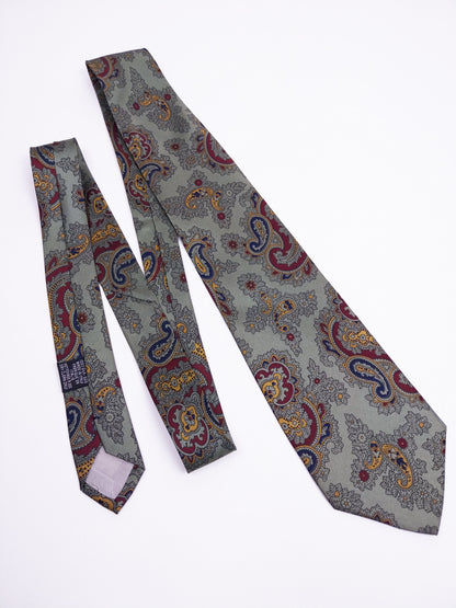 Cravatta Vintage Enrico Coveri Seta Paisley Verde Militare Made in Italy Anni '90