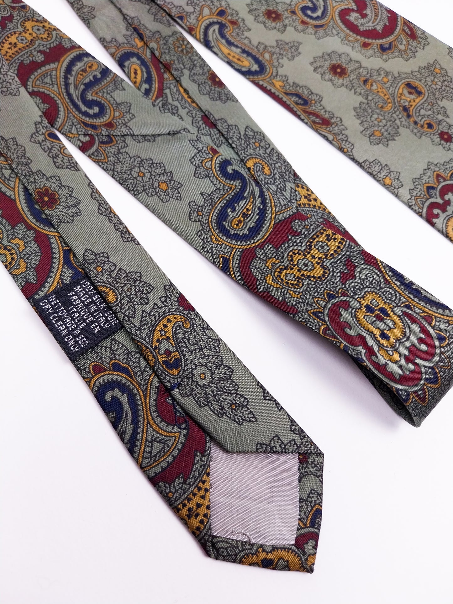 Cravatta Vintage Enrico Coveri Seta Paisley Verde Militare Made in Italy Anni '90
