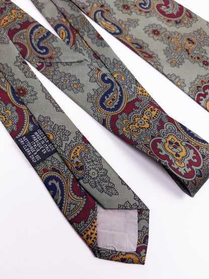 Cravatta Vintage Enrico Coveri Seta Paisley Verde Militare Made in Italy Anni '90