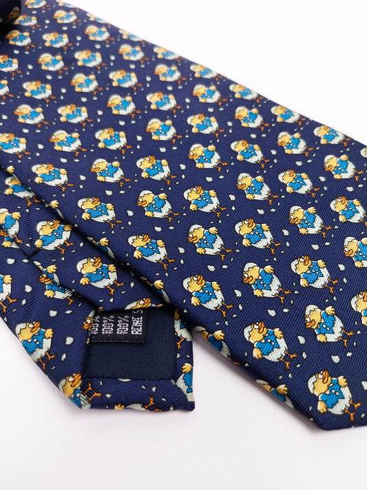 Cravatta Vintage Seta Made in Italy Blu Fantasia Originale Anni '90