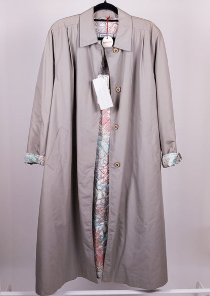 Trench Vintage Lungo Grigio/Beige con Fodera Trapuntata - Made in Italy